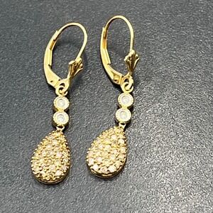 Mexico 14K Yellow Gold White and Brown Diamond Dangle Drop Earrings